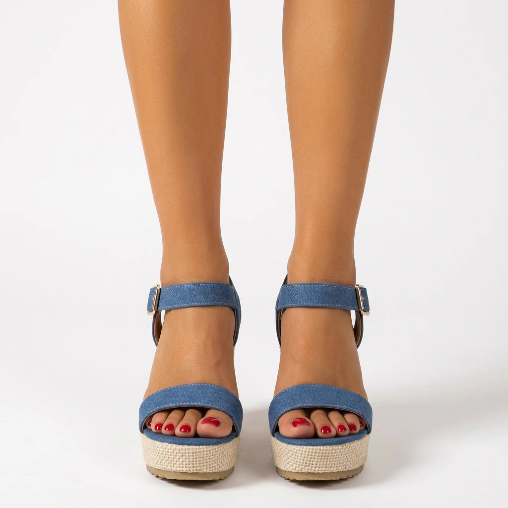sandales compensées bleu jean - Variation 3